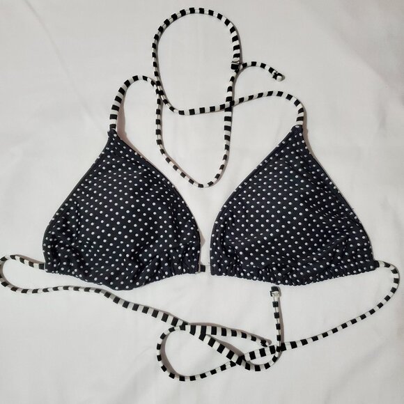 Women’s Triangle Swimsuit Top Black with White Polka Dots - Picture 1 of 8